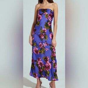 AKIRA Strapless Floral Dress - Blue and Pink